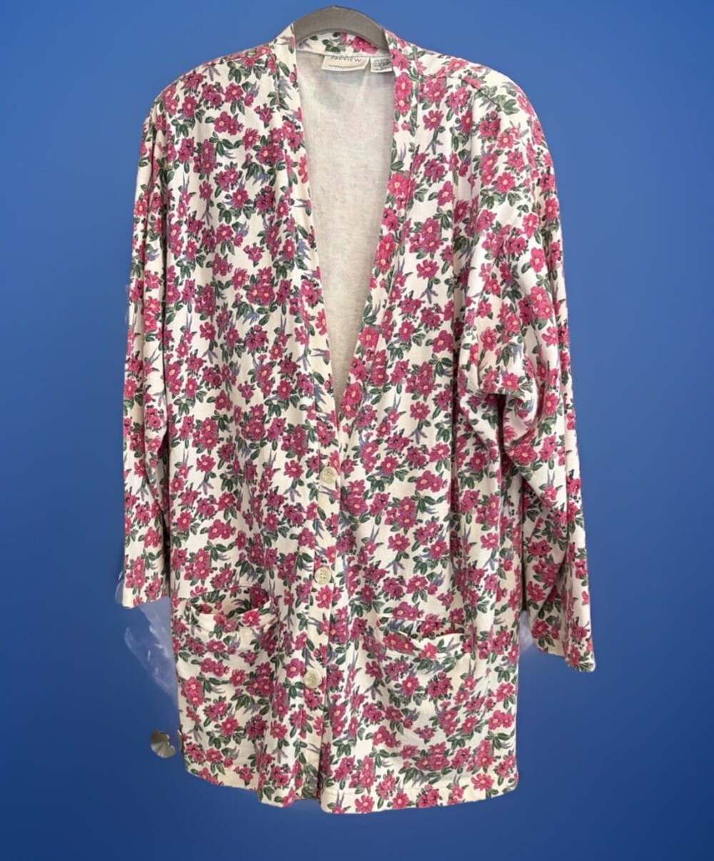 Vntge Whimsy Boho CottageCore Granny Core Shoulder Pads Pockets Pink Flowers M